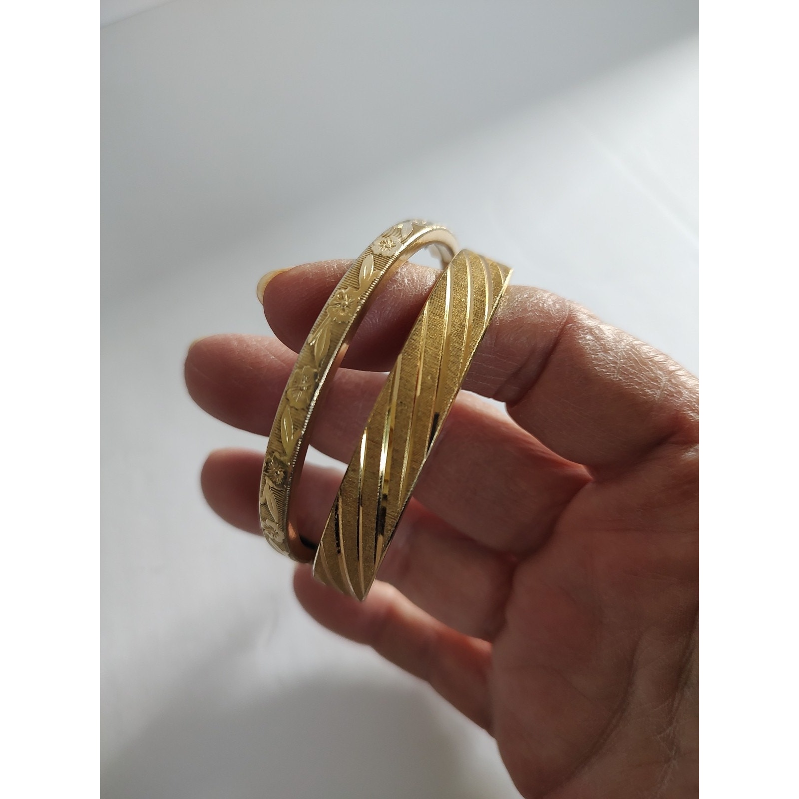 1960's 12k Gf Marathon Design Floral Bangle Bracelet And Monet Bracelet